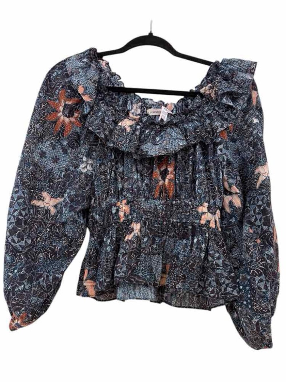 ULLA JOHNSON blue and print Size 2 Blouse